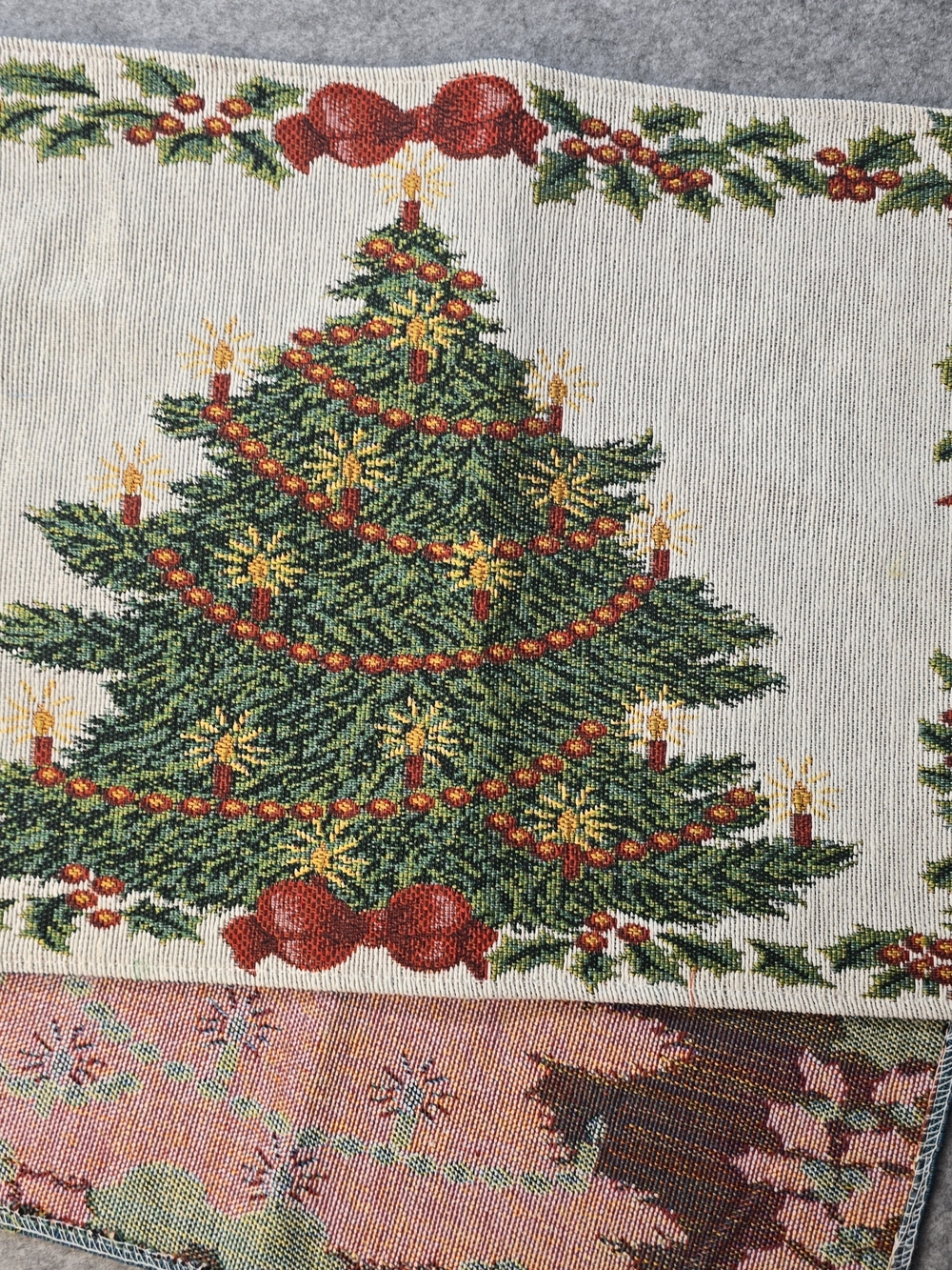 Vtg. Christmas Table Runner Xmas Tree 70" By 13" Xmas Tree Design